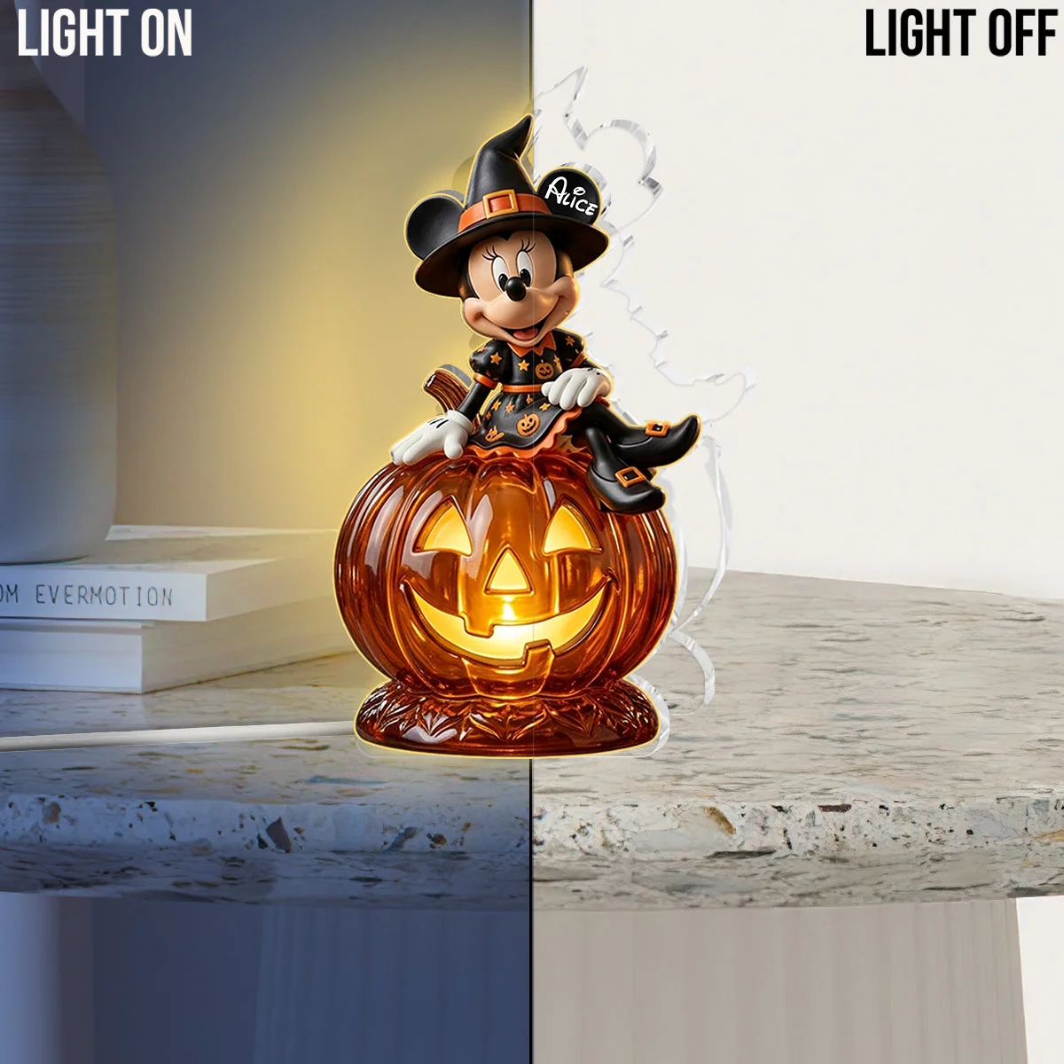 Pumpkin And Witch Cover Cartoon Character - Personalized Mouse Acrylic LED Night Light