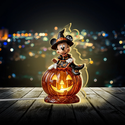 Pumpkin And Witch Cover Cartoon Character - Personalized Mouse Acrylic LED Night Light