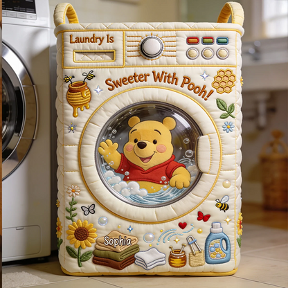 Laundry Is Sweater With Honey Bear - Personalized Quilted Laundry Basket