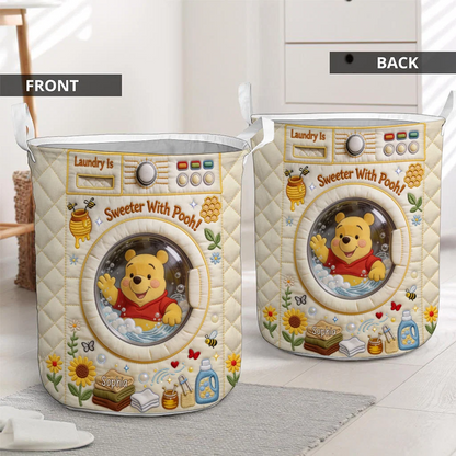 Laundry Is Sweater With Honey Bear - Personalized Quilted Laundry Basket