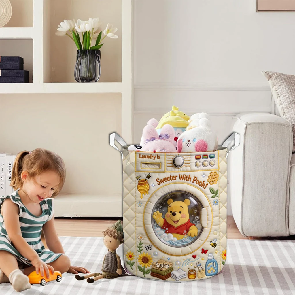 Laundry Is Sweater With Honey Bear - Personalized Quilted Laundry Basket