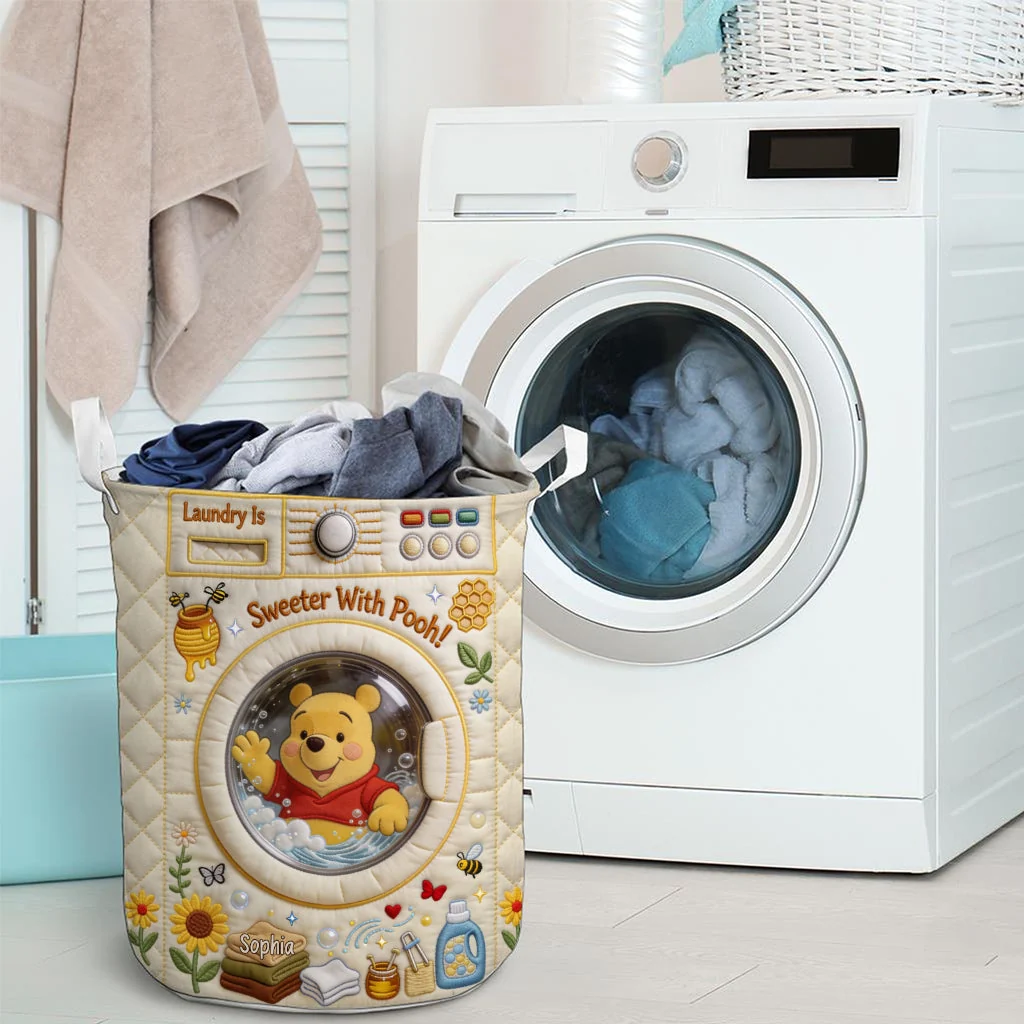 Laundry Is Sweater With Honey Bear - Personalized Quilted Laundry Basket