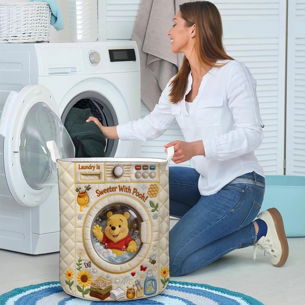 Laundry Is Sweater With Honey Bear - Personalized Quilted Laundry Basket