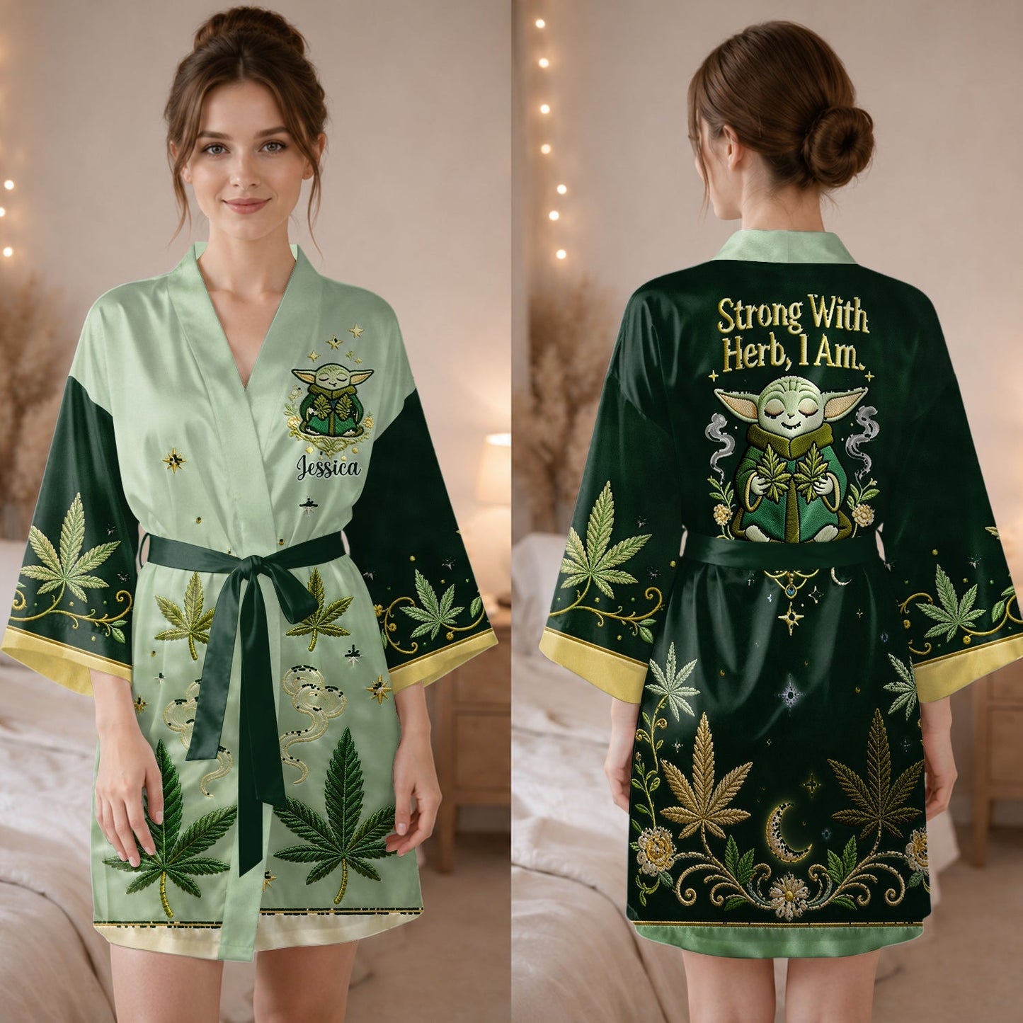 Strong With Herb - Personalized The Force Satin Robe