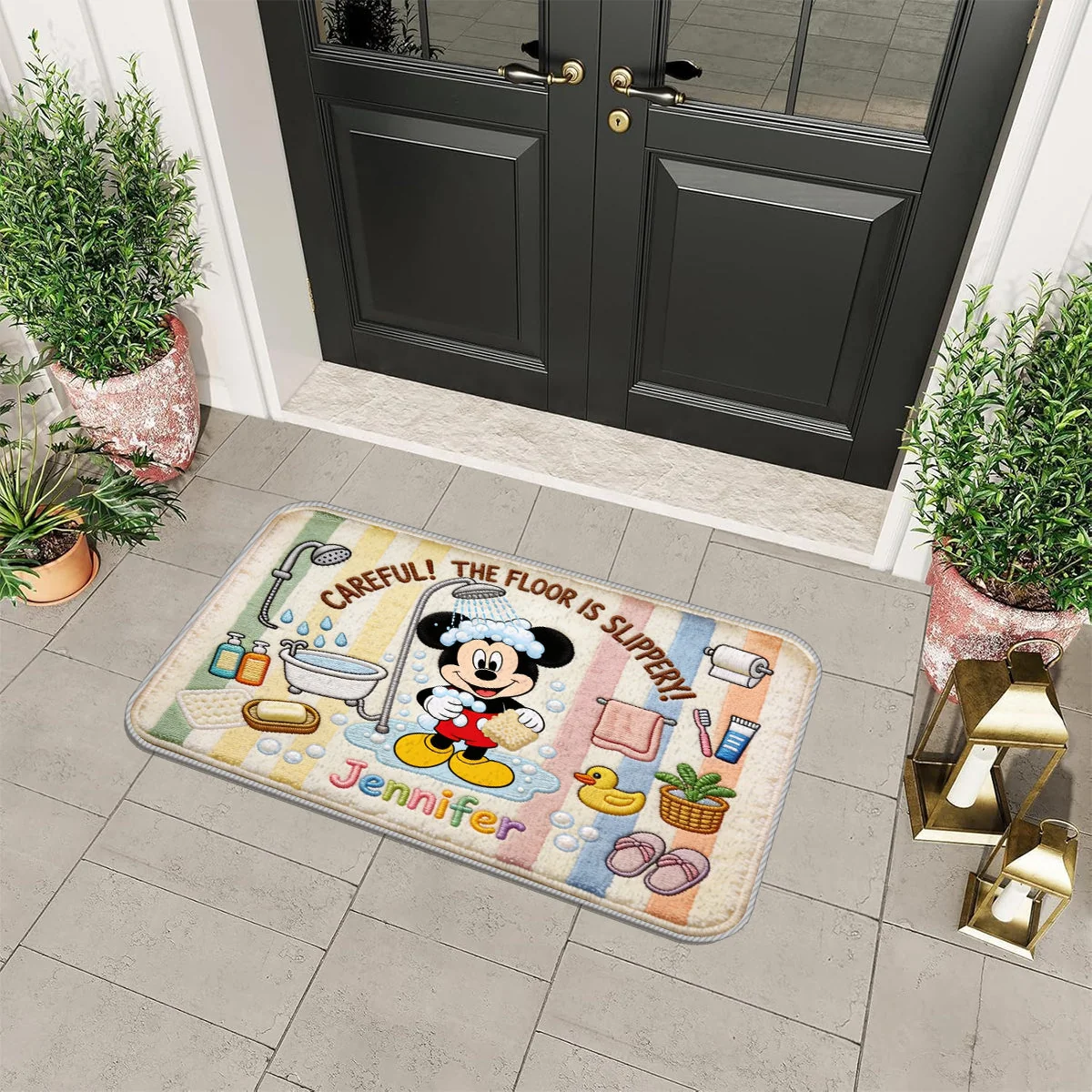 Personalized Mouse & Friends Rug – Custom Name Non-Slip Tufted Rug