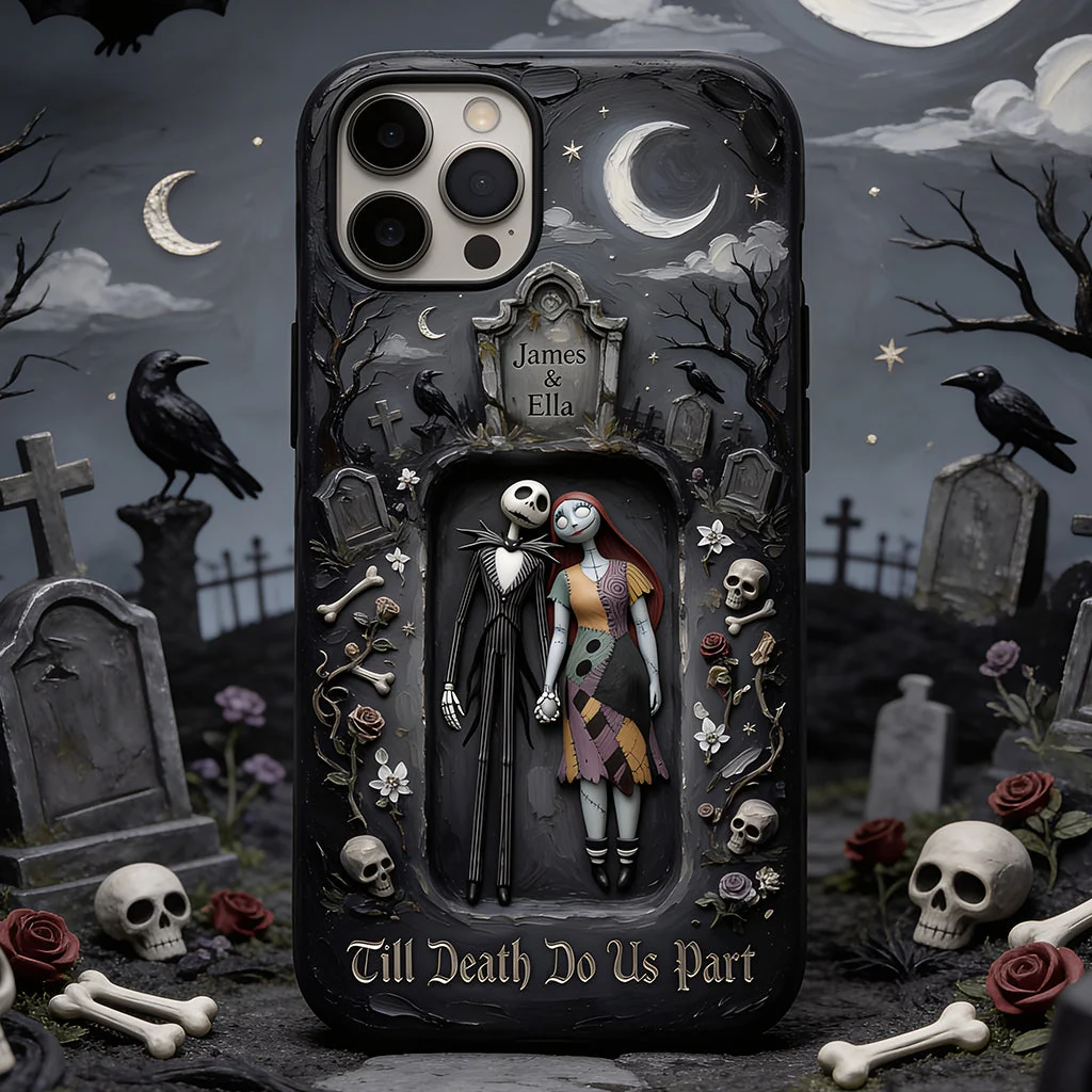 Personalized Halloween Couple Phone Case - Nightmare Skeleton Gift
