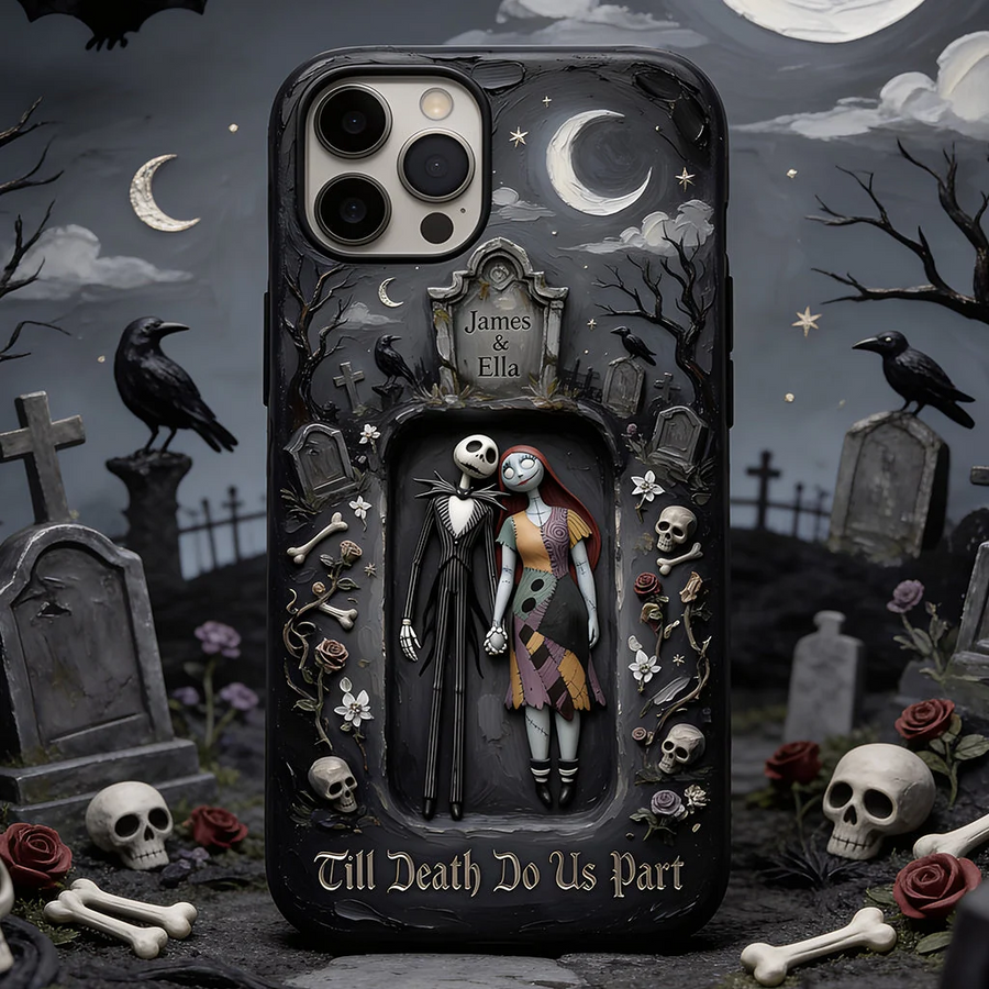 Personalized Halloween Couple Phone Case - Nightmare Skeleton Gift
