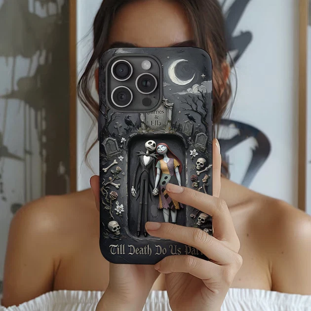 Personalized Halloween Couple Phone Case - Nightmare Skeleton Gift