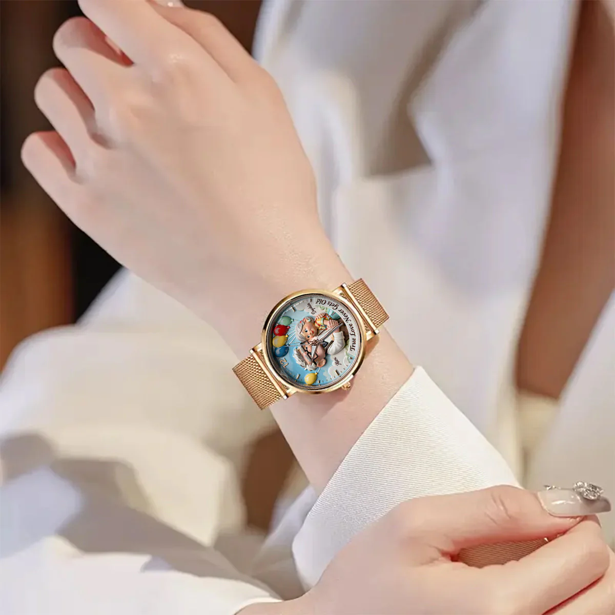 True Love Never Gets Old - Personalized Up Couple Women Hand Watch