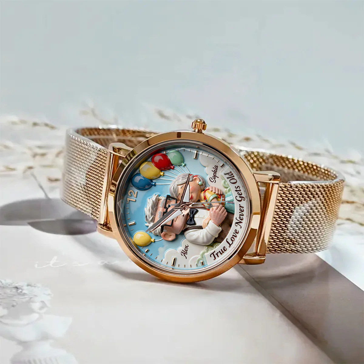 True Love Never Gets Old - Personalized Up Couple Women Hand Watch