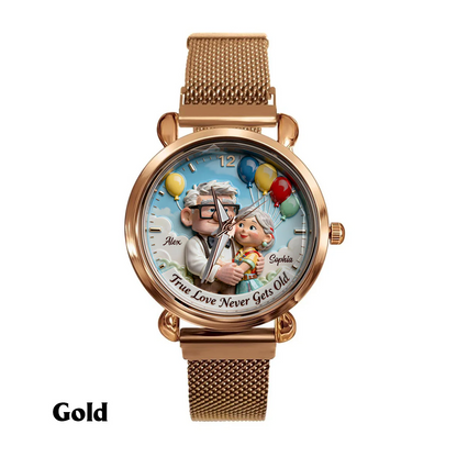 True Love Never Gets Old - Personalized Up Couple Women Hand Watch