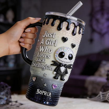 Just A girl Who Loves Nightmare - Personalized Halloween Tumbler With Handle