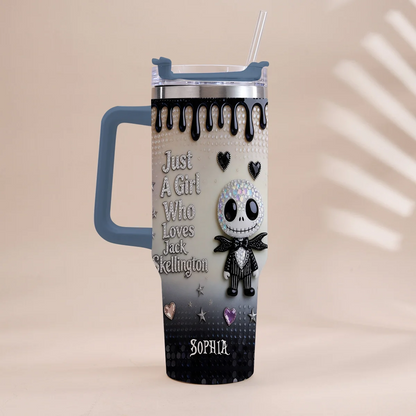 Just A girl Who Loves Nightmare - Personalized Halloween Tumbler With Handle