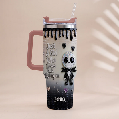 Just A girl Who Loves Nightmare - Personalized Halloween Tumbler With Handle