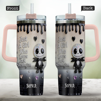 Just A girl Who Loves Nightmare - Personalized Halloween Tumbler With Handle