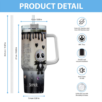Just A girl Who Loves Nightmare - Personalized Halloween Tumbler With Handle
