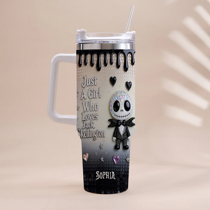 Just A girl Who Loves Nightmare - Personalized Halloween Tumbler With Handle