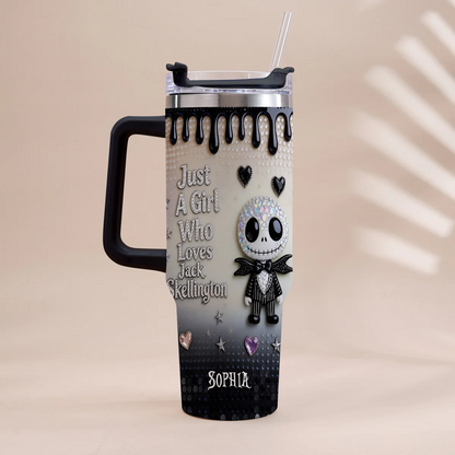 Just A girl Who Loves Nightmare - Personalized Halloween Tumbler With Handle