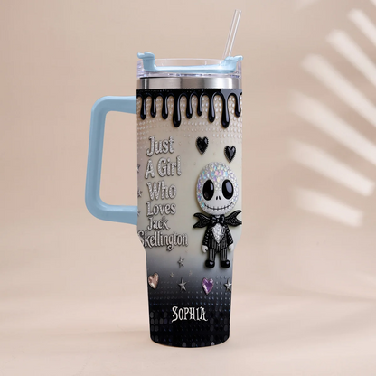 Just A girl Who Loves Nightmare - Personalized Halloween Tumbler With Handle