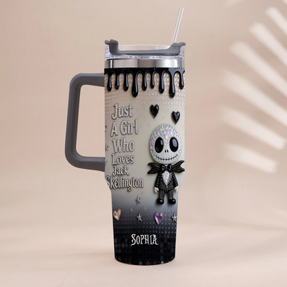 Just A girl Who Loves Nightmare - Personalized Halloween Tumbler With Handle