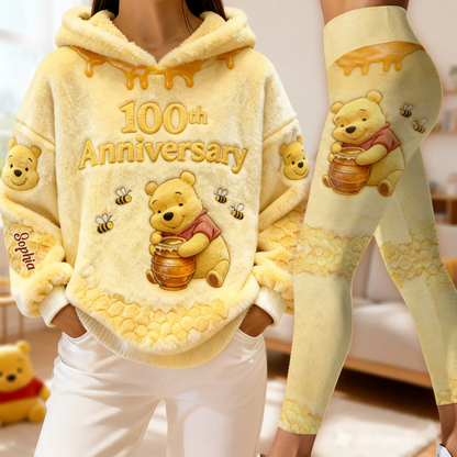 100 Years Of Wonder - Personalized Yellow Bear Hoodie and Leggings