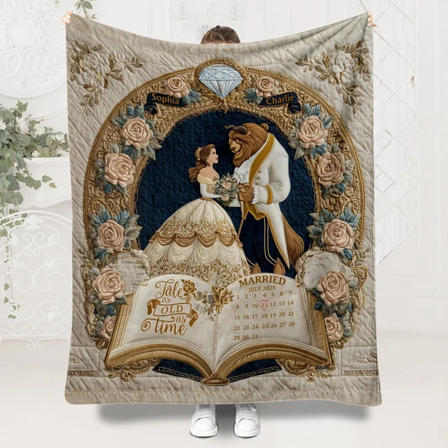 Fairy Tale Romantic Tale As Old As Time - Personalized Couple Blanket