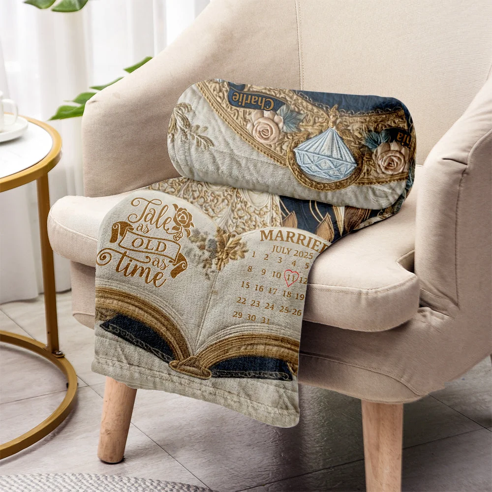 Fairy Tale Romantic Tale As Old As Time - Personalized Couple Blanket