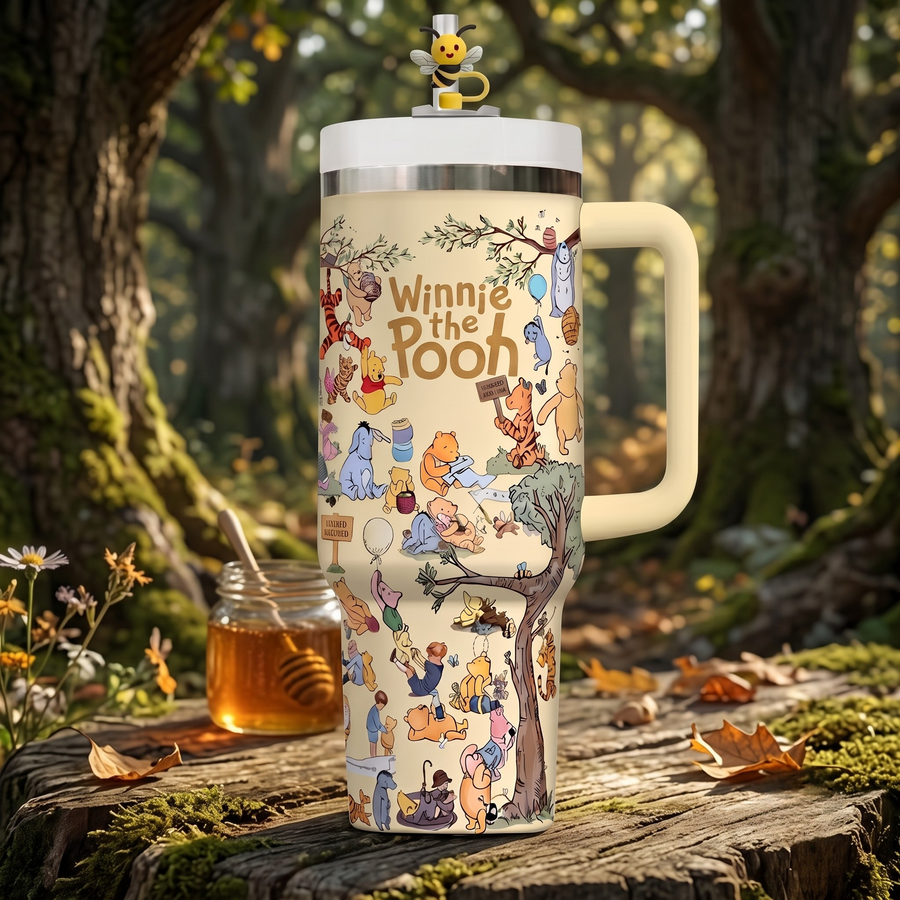 Classic Storybook Bear Tumbler with Handle – Woodland Friends Travel Cup, Cute Forest Animal Gift