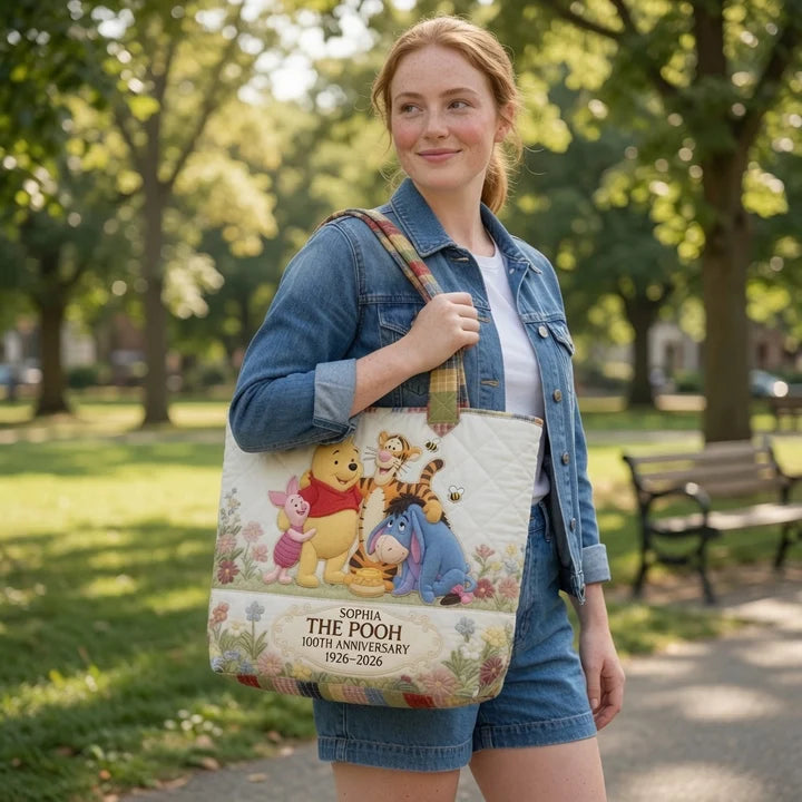 Honey Bear With Friends - Personalized Quilted Tote Bag - Gift For Movie Fans