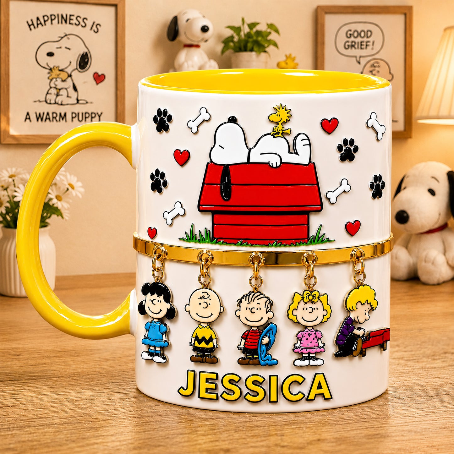 Personalized Cute Cartoon Dog Mug – Custom Name Dog & Friends Coffee Cup, Unique Gift for Her