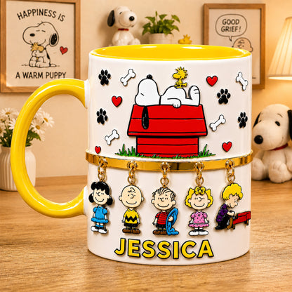 Personalized Cute Cartoon Dog Mug – Custom Name Dog & Friends Coffee Cup, Unique Gift for Her
