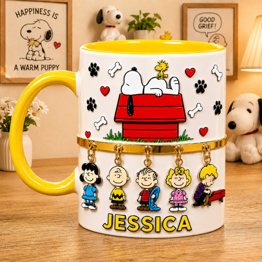 Personalized Cute Cartoon Dog Mug – Custom Name Dog & Friends Coffee Cup, Unique Gift for Her