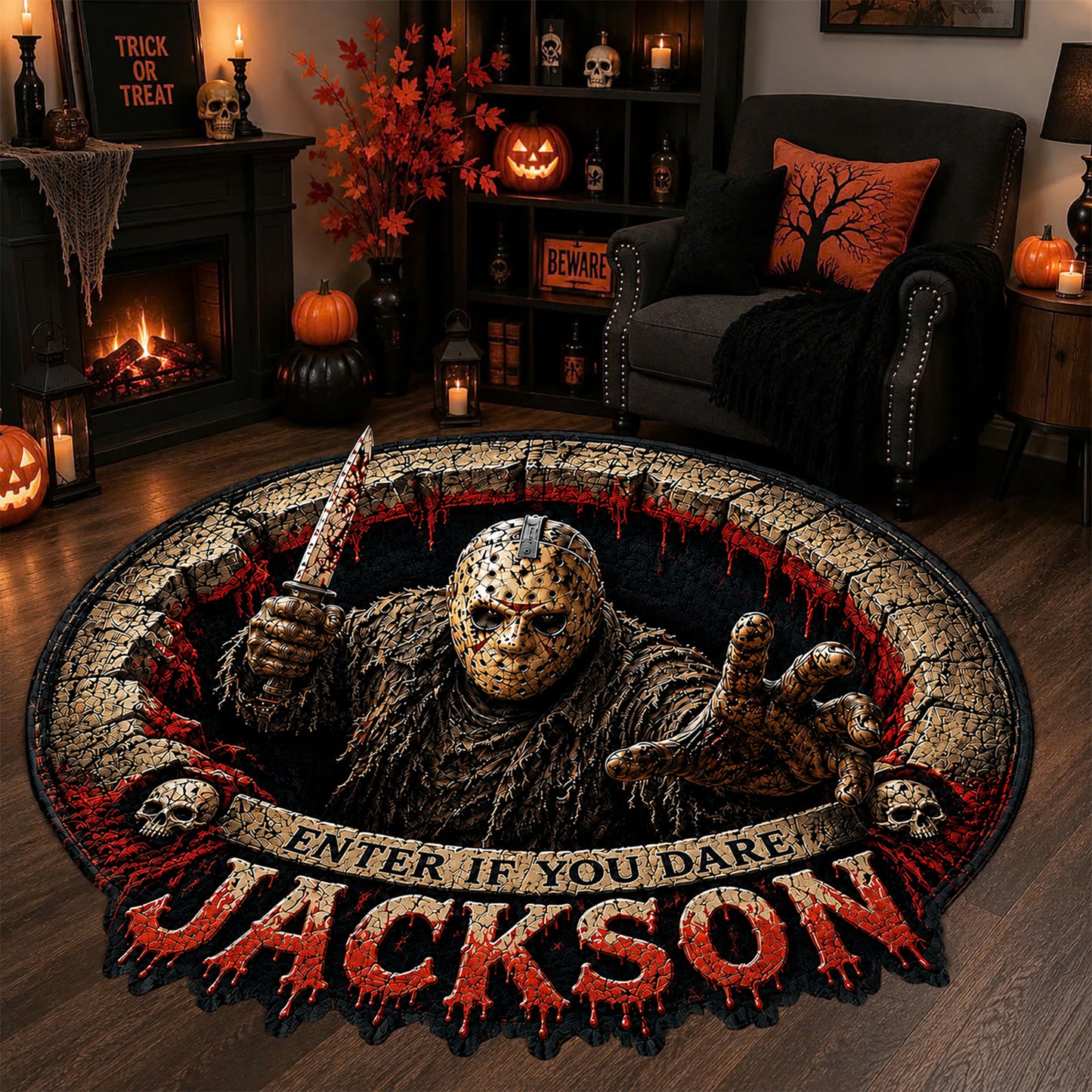 Personalized Horror Characters Tufted Rug – Custom Name Horror Legends Doormat/Rug