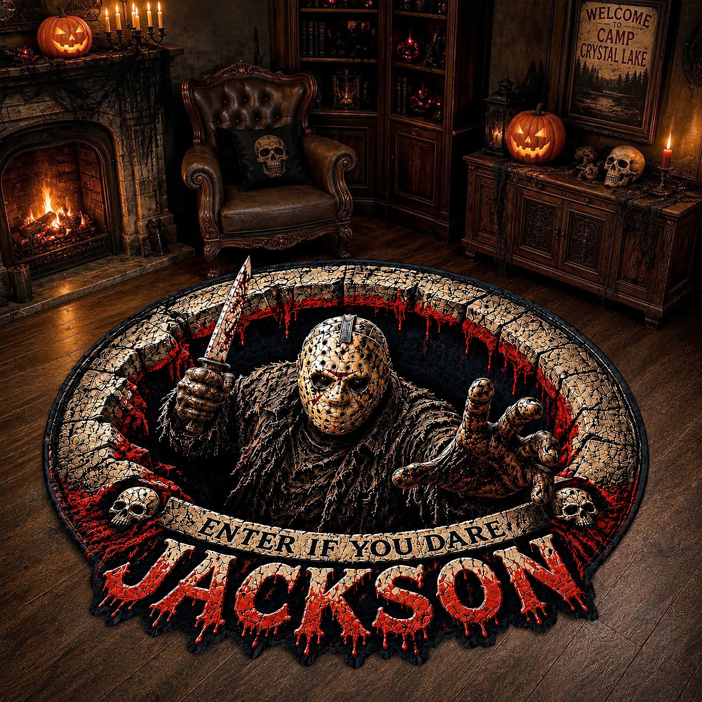 Personalized Horror Characters Tufted Rug – Custom Name Horror Legends Doormat/Rug