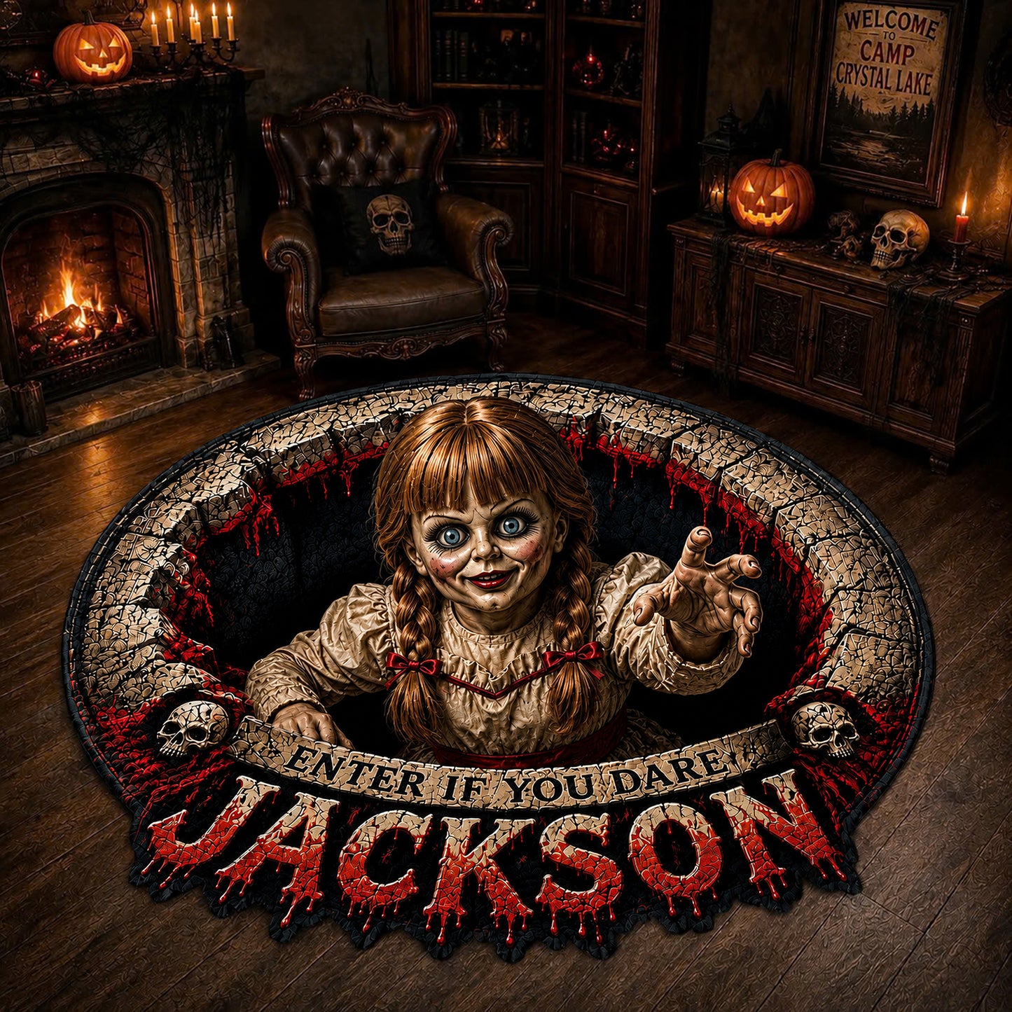 Personalized Horror Characters Tufted Rug – Custom Name Horror Legends Doormat/Rug