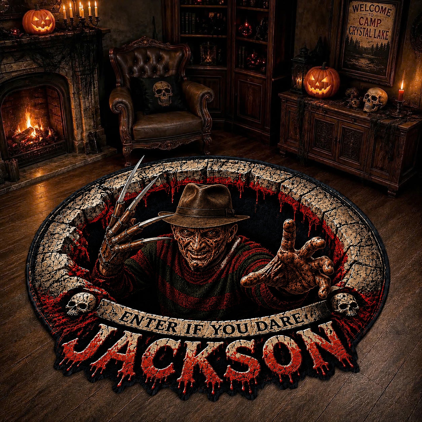 Personalized Horror Characters Tufted Rug – Custom Name Horror Legends Doormat/Rug