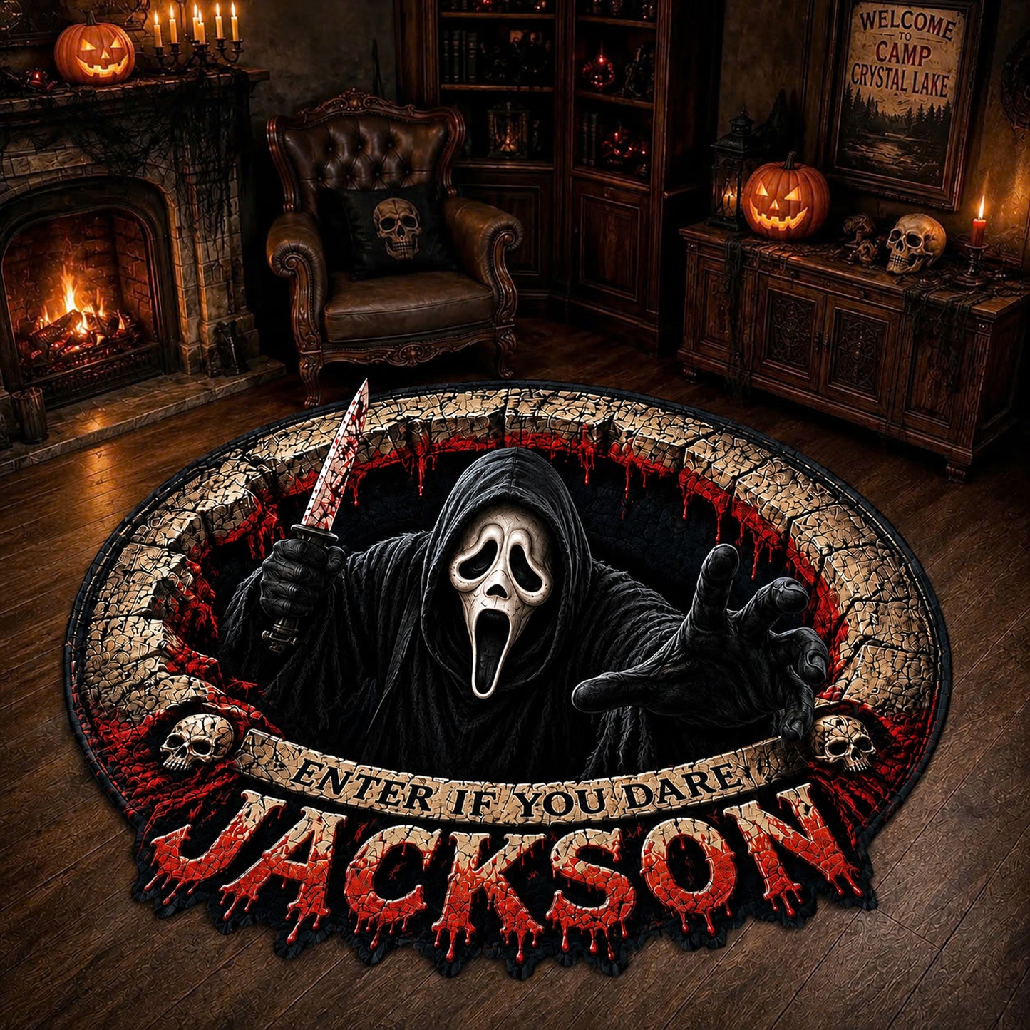 Personalized Horror Characters Tufted Rug – Custom Name Horror Legends Doormat/Rug