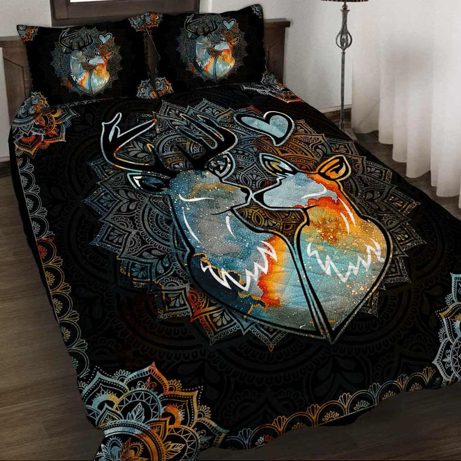Mandala Couple Deer Q2 Quilt Bedding Set