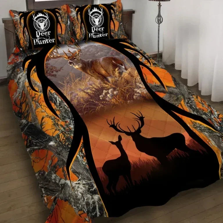Deer Hungting Orange Q2 Quilt Bedding Set