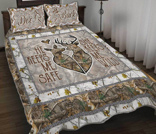 Deer Hunting Couple Quilt Bedding Set