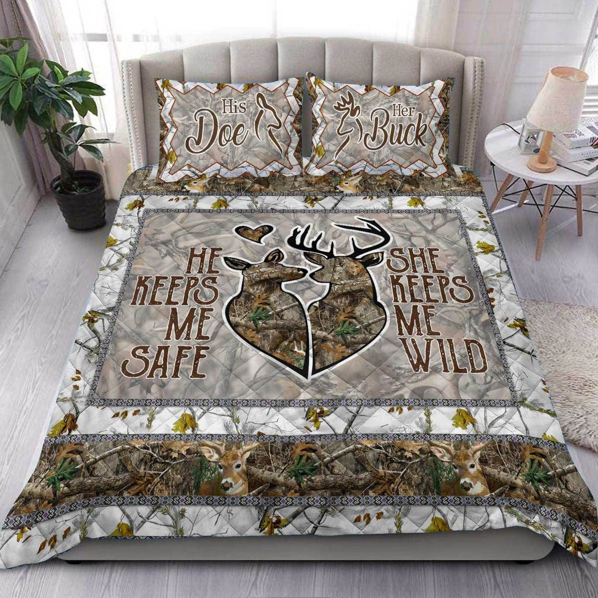 Deer Hunting Couple Quilt Bedding Set