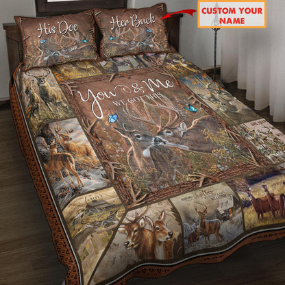 Personalized Name Deer Couple Quilt Bedding Set