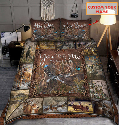 Personalized Name Deer Couple Quilt Bedding Set