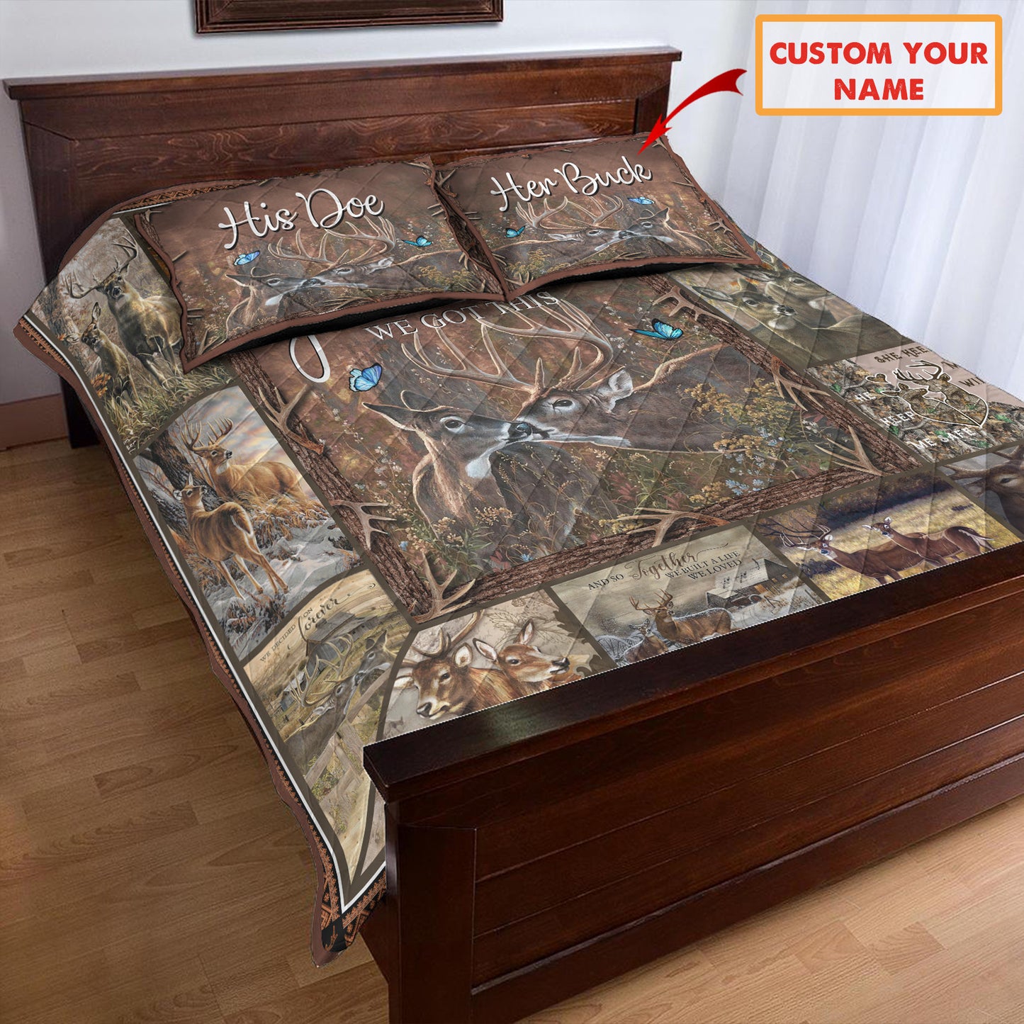 Personalized Name Deer Couple Quilt Bedding Set