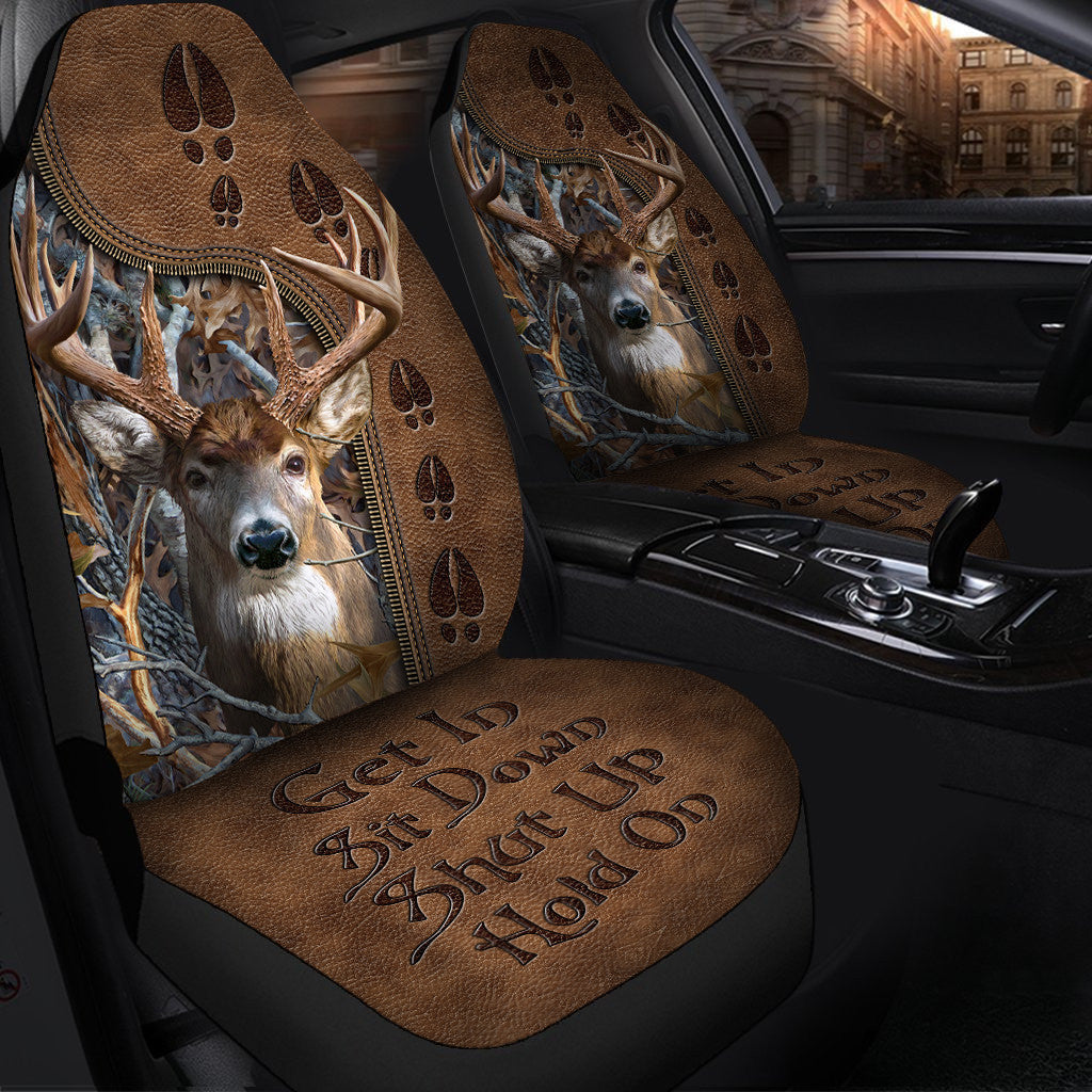 Deer Hunting Hold on Funny Car Seat Covers Universal Fit Set 2