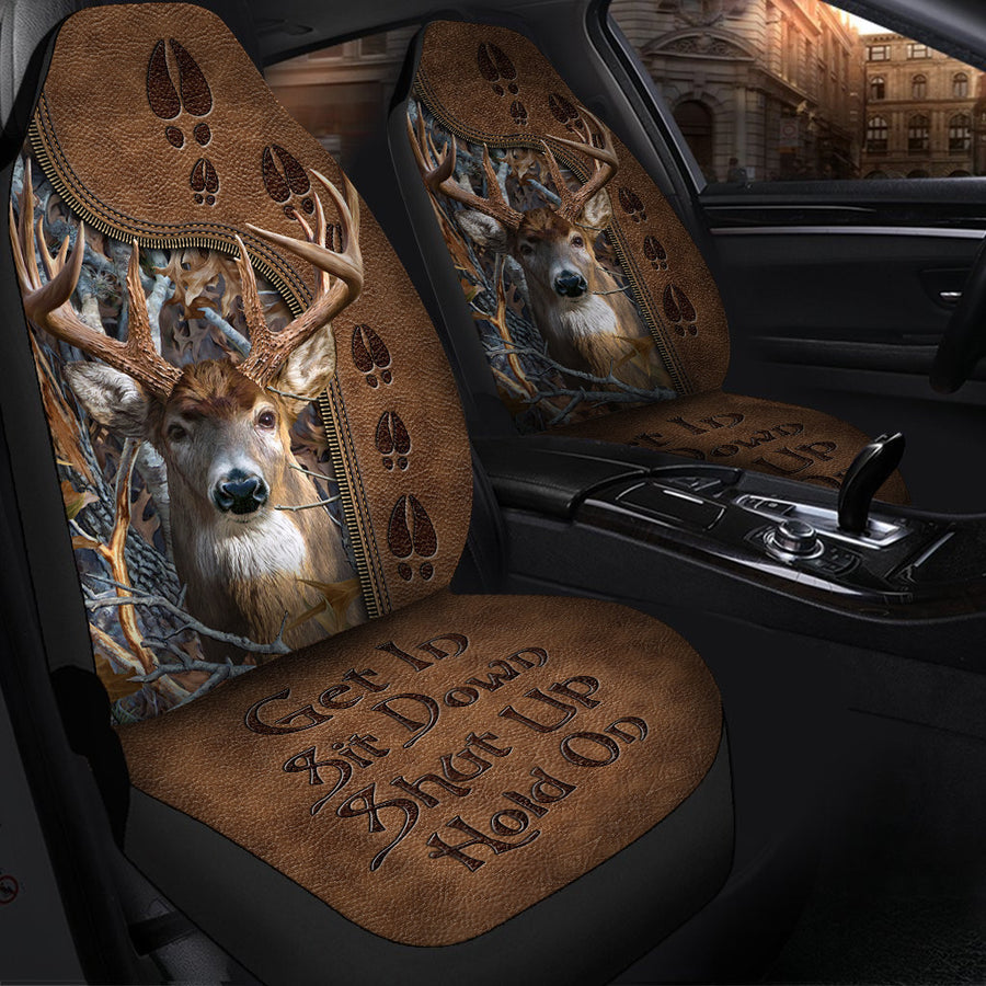 Deer Hunting Hold on Funny Car Seat Covers Universal Fit Set 2