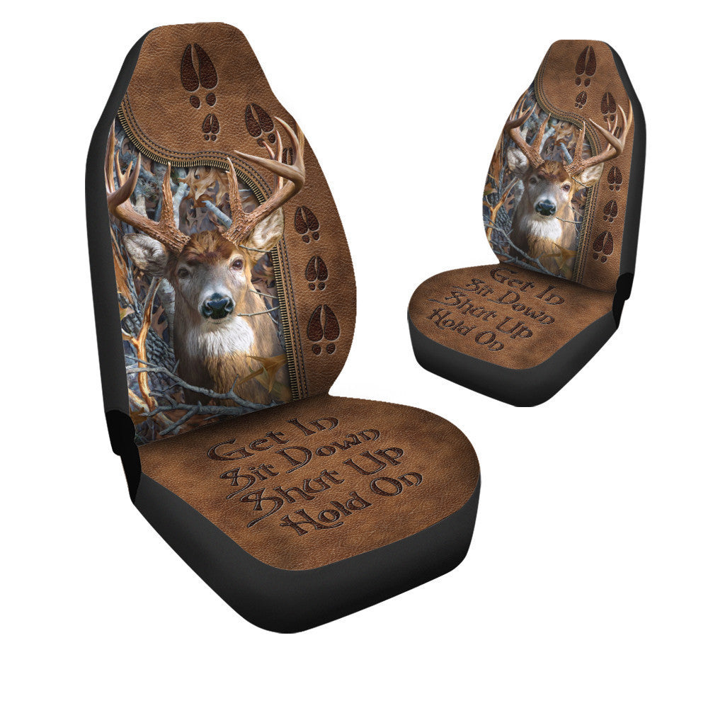 Deer Hunting Hold on Funny Car Seat Covers Universal Fit Set 2