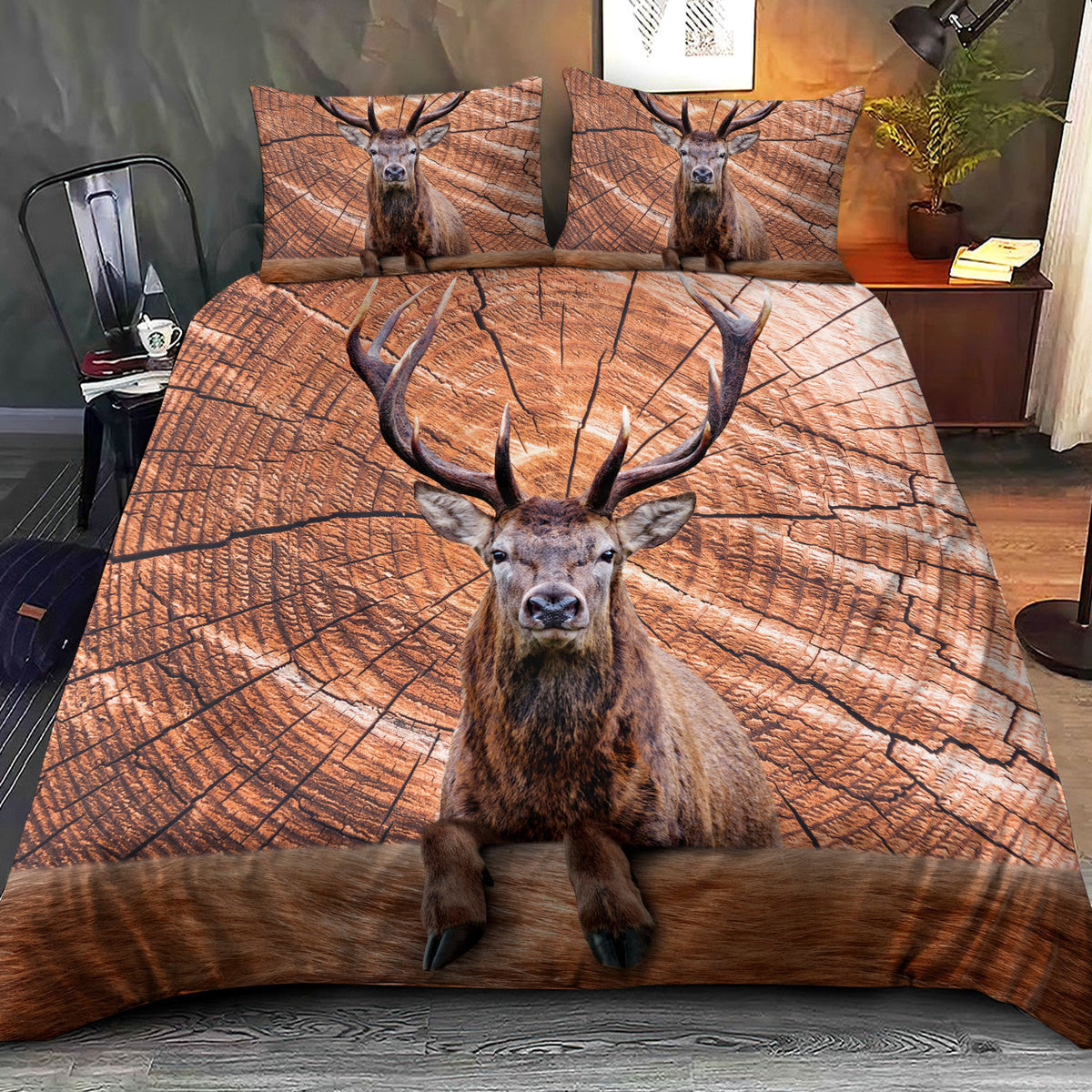 Deer Hunting Wood Pattern All Over Printed Bedding Set