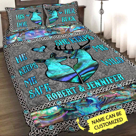 Personalized Name Deer Couple Quilt Bedding Set