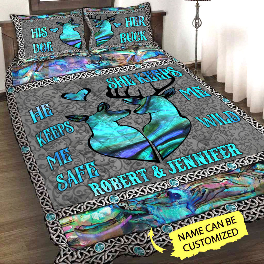 Personalized Name Deer Couple Quilt Bedding Set